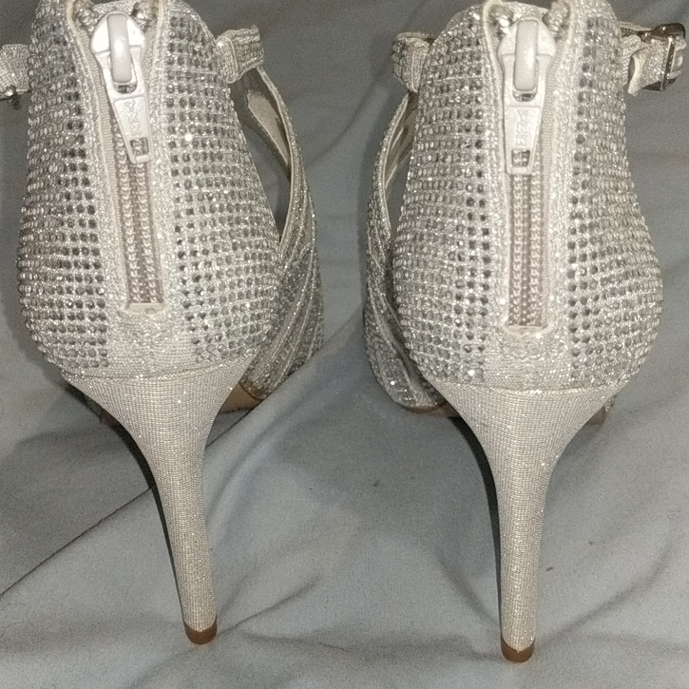 Silver Rhinestone & Mesh open toe heels - Picture 3 of 5
